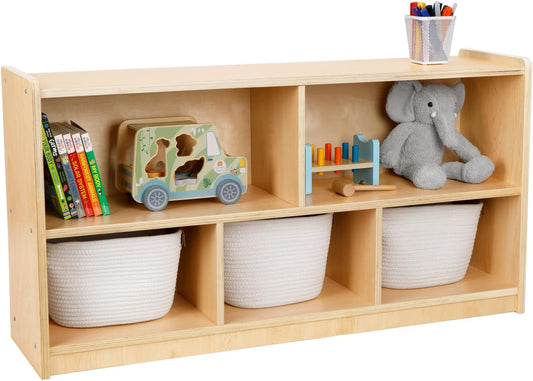 5-Compartment Wooden Storage Cabinet, 2-Shelf Montessori Shelf Toy Organizers and Storage, Kids Classroom Organizer, Playroom, Daycare and Preschool Bookshelves