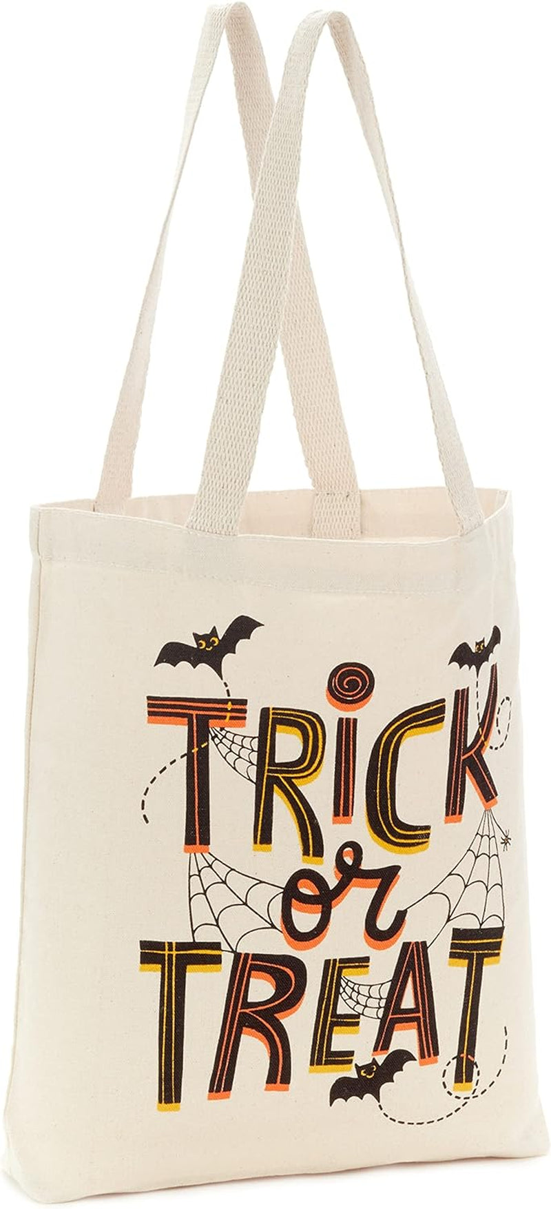 13" Large Halloween Tote Bag (Trick or Treat, Bats and Spiders) Reusable Canvas Bag for Trick or Treating, Grocery Shopping and More