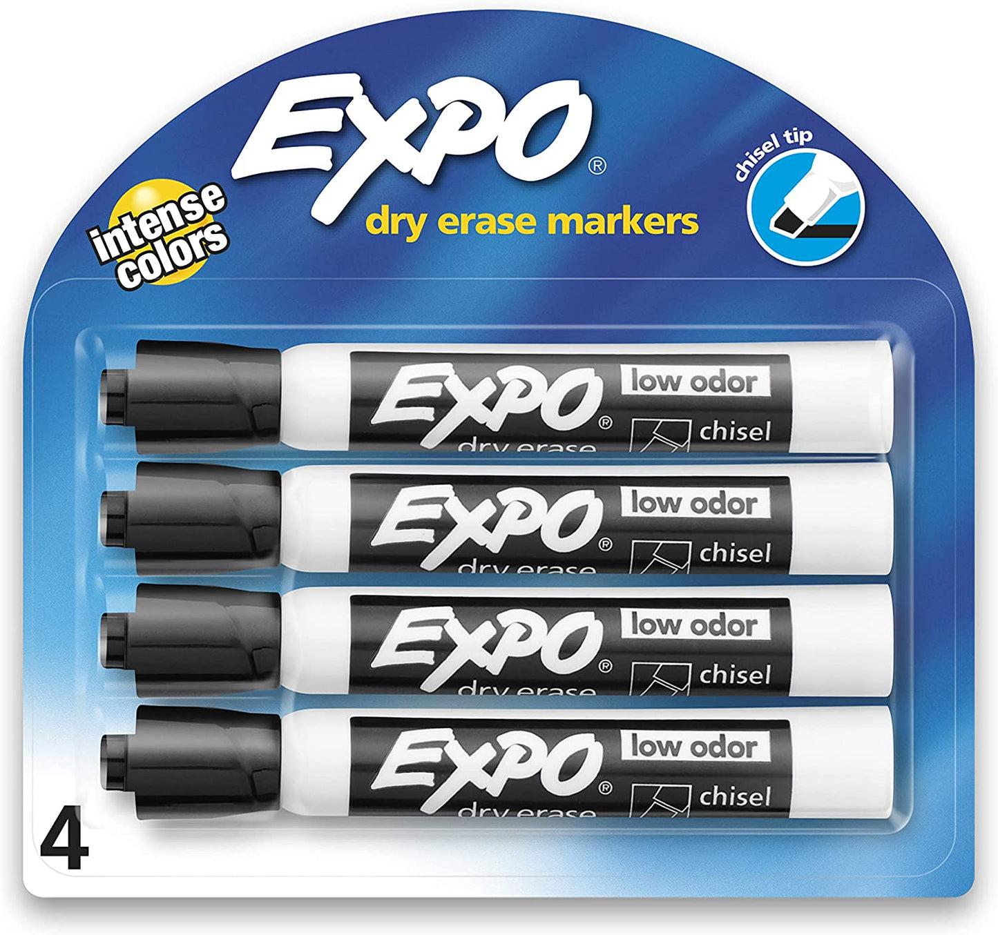 Low Odor Dry Erase Markers, Chisel Tip, Assorted Colors, 4 Count