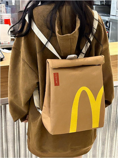 Funny Paper Bag Fashion Large Capacity Backpack Cute Personalized Shoulder Crossbody Bag Casual Canvas Notebook Bag Gift for Girl Women Frends