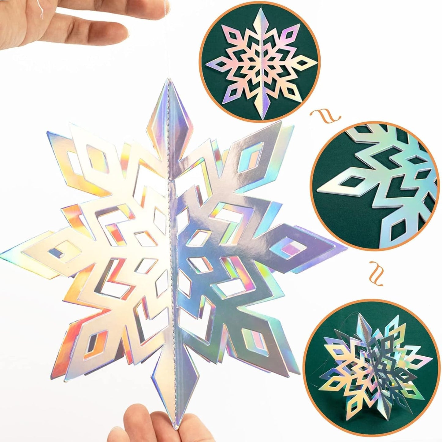 Christmas Hanging Snowflakes Decorations Clearance 15Pcs 3D Iridescent Paper Snowflakes Snow Flakes Garland for Winter Wonderland Frozen Christmas Birthday Party Decorations