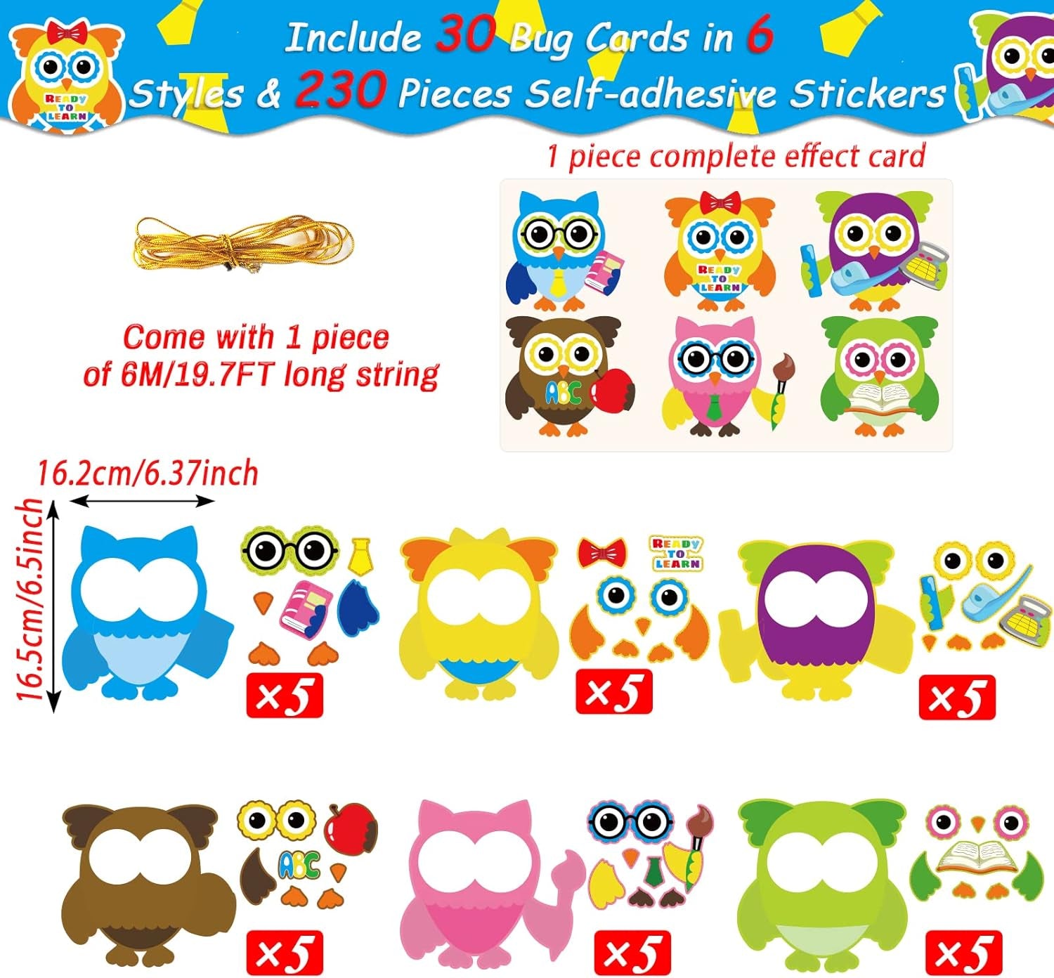 30 PCS First Day of School Craft Kits for Preschool Kids, Colorful Owl DIY Craft Back to School Crafts Bulk Owls Themed Bulletin Board Classroom Game Activities Party Favors