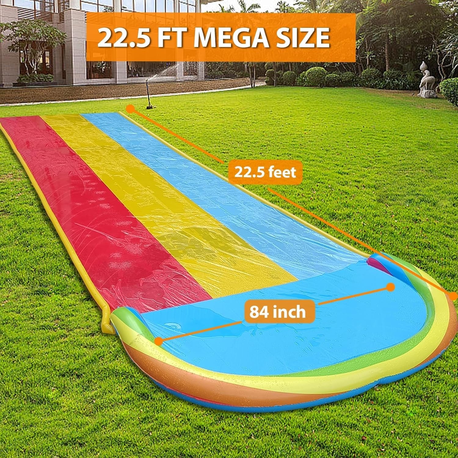 Slip Water Slide with Sprinklers, 22.5Ft Slip and Slide with 3 Inflatable Bodyboards and Splash Pool Waterslide for Kids Backyard Lawn Outdoor Water Toy