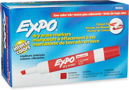 Low Odor Dry Erase Markers, Chisel Tip, Black, 12 Count