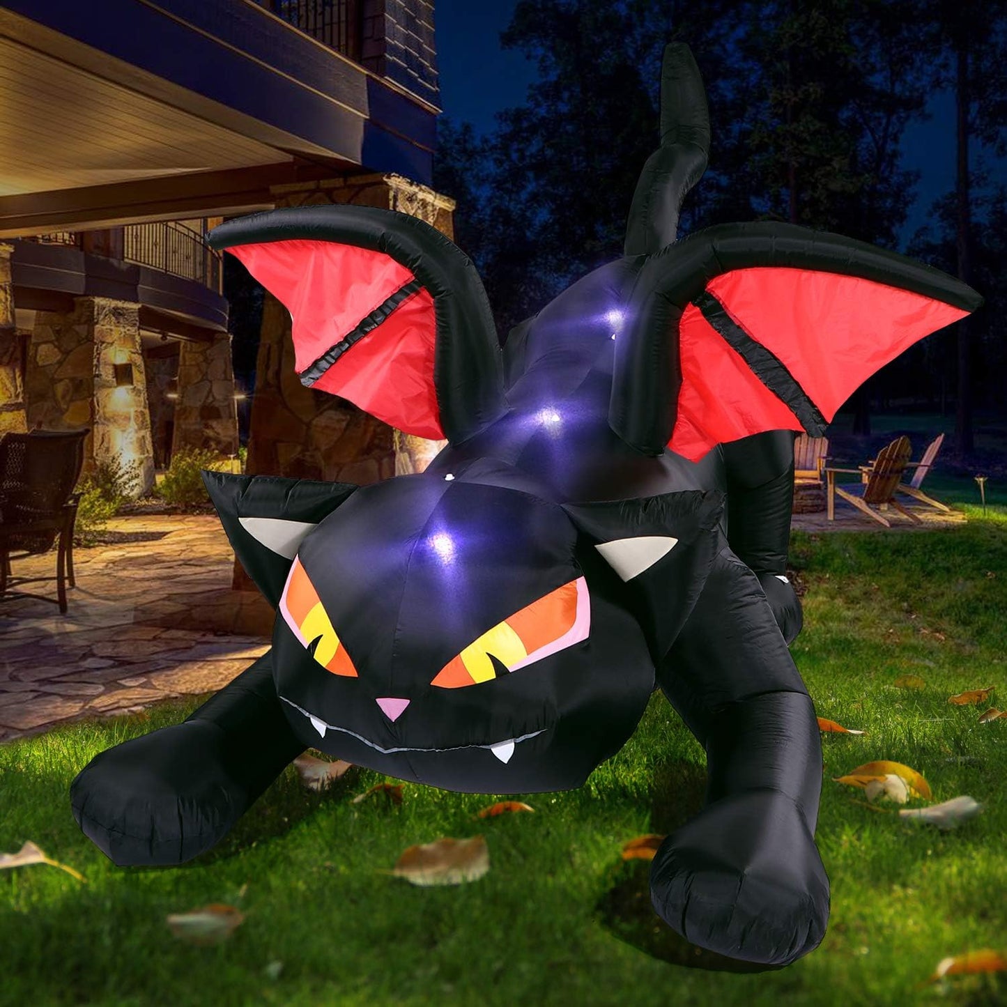 7.5FT Halloween Decorations Inflatable Outdoor Lighted Black Cat with Wings,Halloween Blow up Decor for Yard Lawn Garden Party Decor