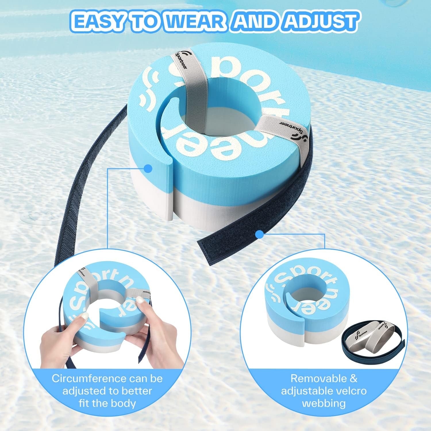 Foam Aquatic Cuffs Exercise Equipment:  Water Aerobics Float Ring with Adjustable Webbing Pool Exercise Workout Set Water Ankle Buoyancy Ring Arm Belts for Swimming Pool Fitness Training