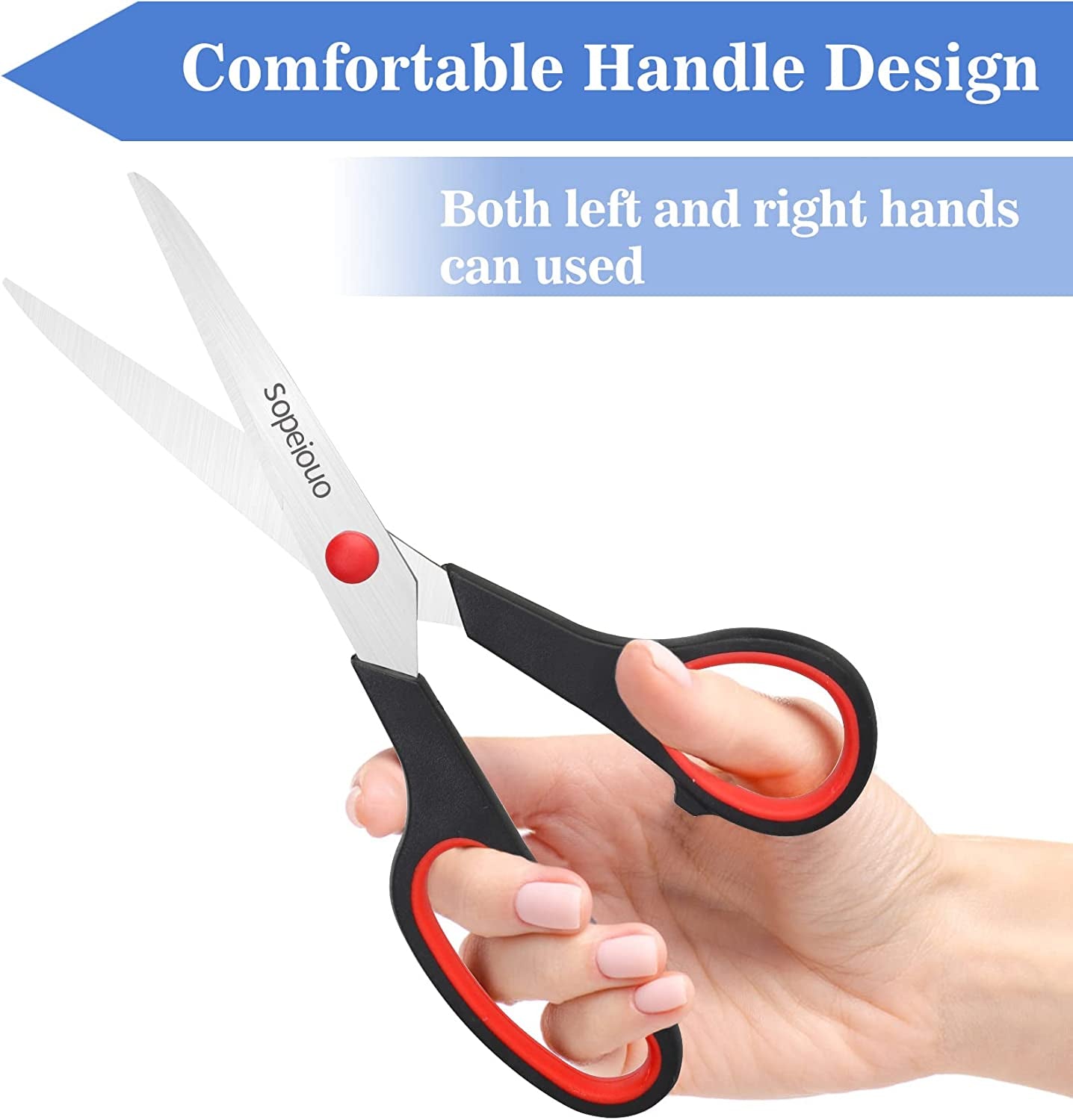 Scissors Set of 6-Pack, 8" Scissors All Purpose Comfort-Grip Handles Sharp Scissors for Office Home School Craft Sewing Fabric Supplies, High/Middle School Student Teacher Scissor, Right/Left Hand