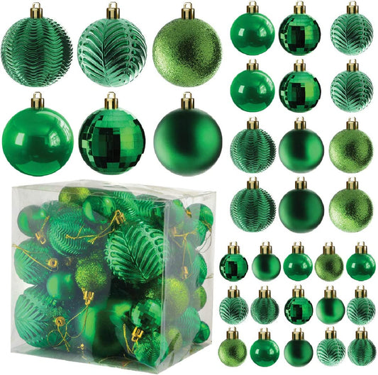 Christmas Ball Ornaments for Christmas Decorations - 36 Pcs Xmas Tree Shatterproof Ornaments with Hanging Loop for Holiday and Party Decorations (6 Styles in 3 Sizes) - Green