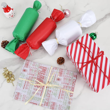 Christmas Tissue Paper Bulk, 120 Sheets Christmas Tissue Paper for Gift Bags Assorted Design Gift Wrapping Paper, Red Green White Tissue Paper for Xmas Decor Holiday Crafts (Letters)