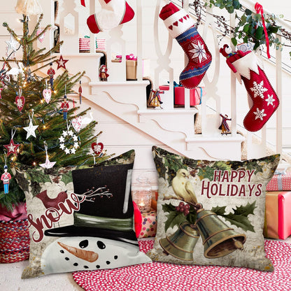 Vintage 26X26 Christmas Throw Pillow Covers Set of 4, Retro Santa Claus Snowman Decorative Holiday Pillow Case Cushion Cover 26 X 26 for Indoor Home Bedroom Sofa Couch Xmas Decor