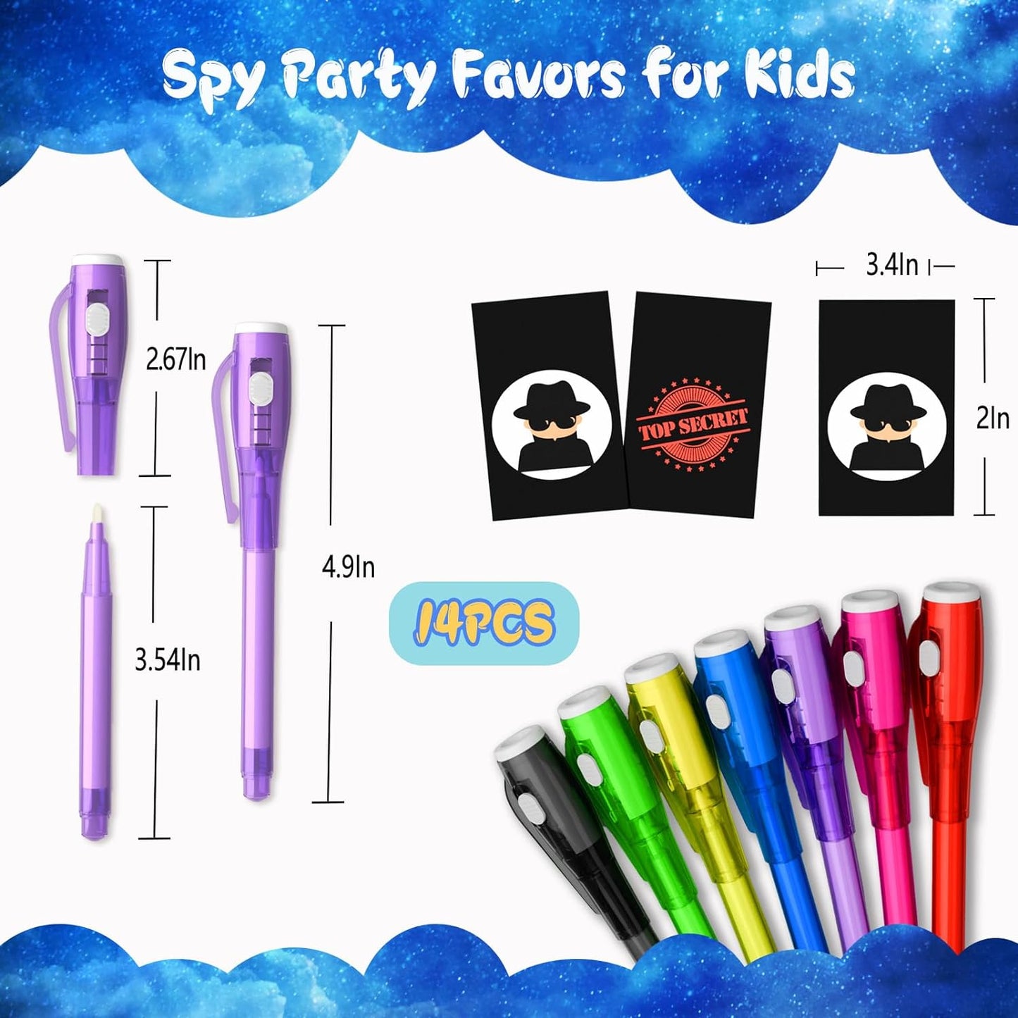 Invisible Ink Pen Spy Game for Kids, Party Favors Toys for Girls Boys, Magic Markers for Boys Girls Fun Outdoor Toys, Birthday Christmas Gift for 6-13 Year Old Girls Boys (14Pcs+Blue Notebooks)