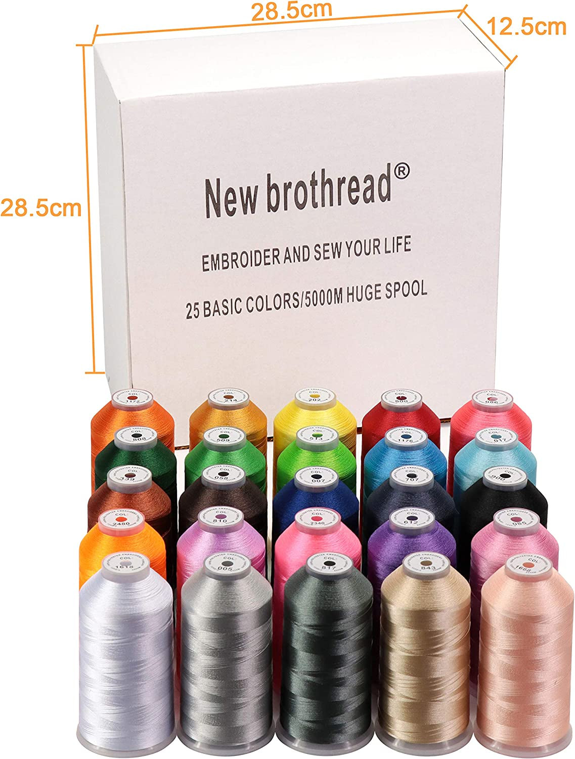 s - 25 Basic Colors of Huge Spool 5000M Polyester Embroidery Machine Thread for Commercial and Domestic Embroidery Machines