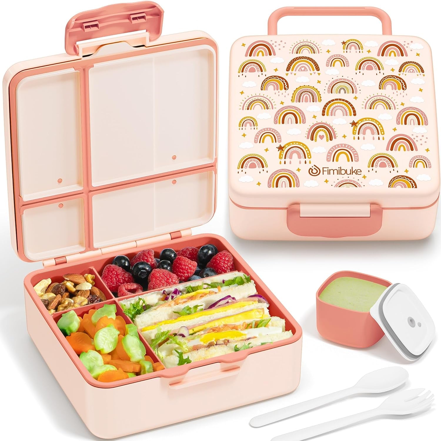 Bento Lunch Box for Kids - Leak Proof Toddler Bento Box with 4 Compartments BPA Free Dishwasher Safe Lunch Container with Utensils, Ideal Portion Sizes for Ages 3-12 Girls Boys for School