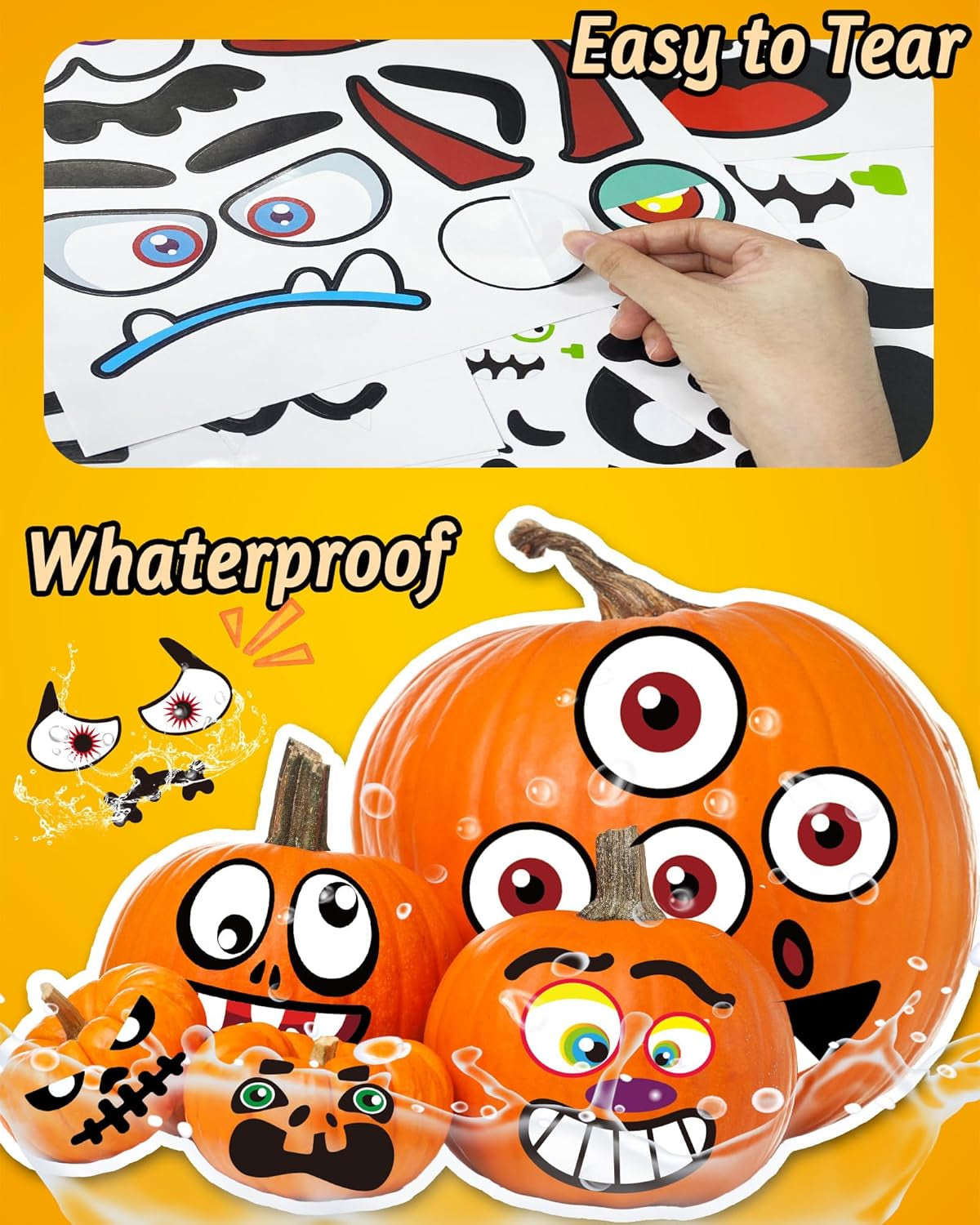 Halloween Pumpkin Stickers for Kids, 88 Funny Face Pumpkin Decorating Kit, Halloween Crafts Games Halloween Pumpkin Painting Kit for Halloween Party Decorations