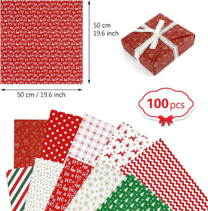 100 Sheets Christmas Tissue Paper Bulk Pack Xmas Holiday Premium Decorative Gift Wrapping Tissue Paper for Christmas DIY Craft Birthday Festival Party Decorations, 20 X 20 Inch