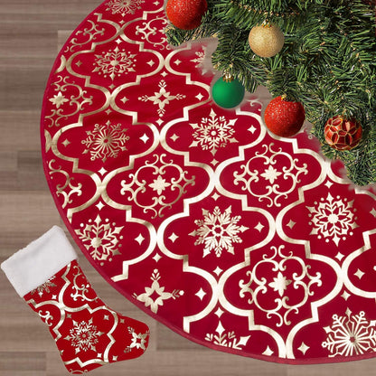 36 Inch Large Christmas Tree Skirt Xmas Soft Cover Mat Decor Snowflake Collar Farmhouse Tree Skirt for Holiday Ornaments Party Home Indoor Decorations (Red, 48INCH)