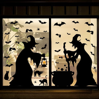 Halloween Decorations Window Clings Decor, Extra Large Witches with Black Cat Bats Spider Cauldron Silhouette Halloween Window Stickers Decals Indoor Outdoor, School Home Office Party, 3 Sheets