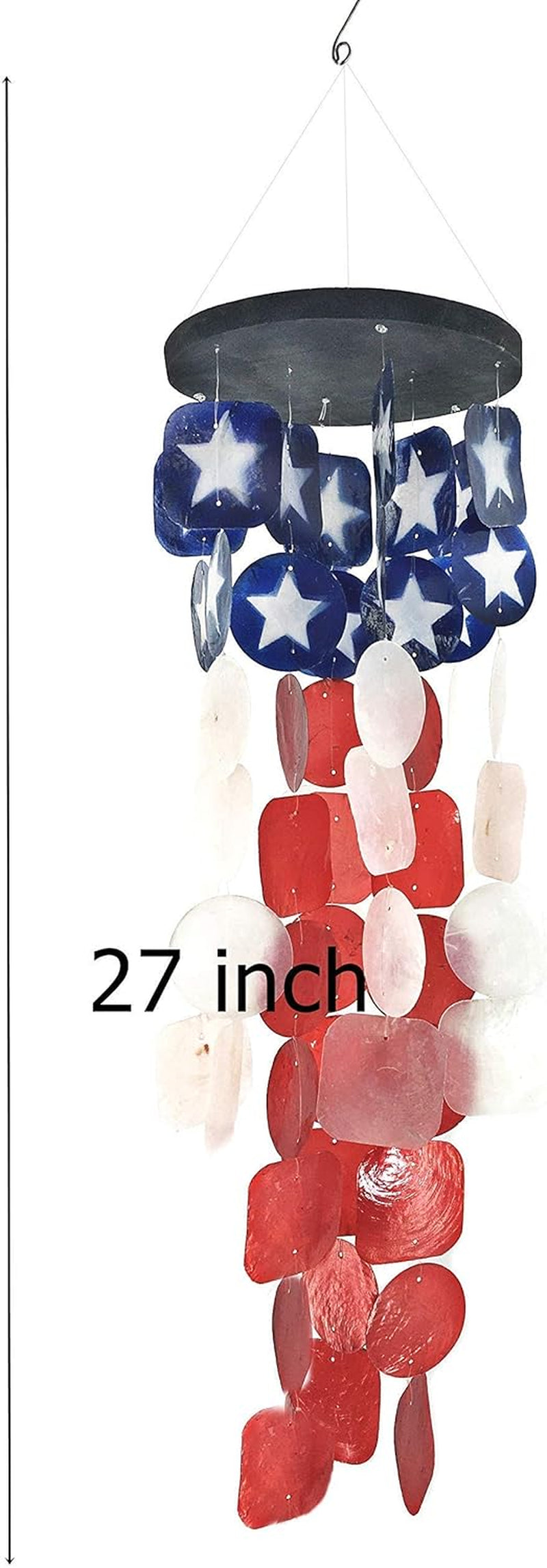 24834 Outdoor Wind Chimes, American Flag Patriotic Stars Stripes Blue Red White USA Windchimes Memorial Sympathy Gift Bereavement 4 July outside Home Decor Garden Patio Yard Seashell 27Inch