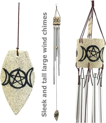 Wind Chimes Outdoor Indoor Triple Moon Pentacle Goddess Maiden Mother Home Blessing Attract Windsprite Magical Spell Hanging outside Patio Gift Large 37 Inch