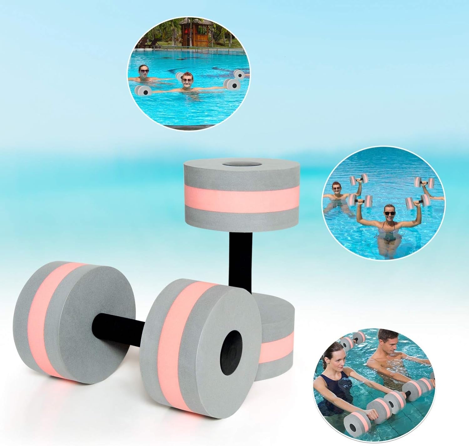 Aquatic Dumbells Set of 2 Water Dumbells Pool Resistance Water Weight Water Aerobics High-Density Eva-Foam Pool Fitness