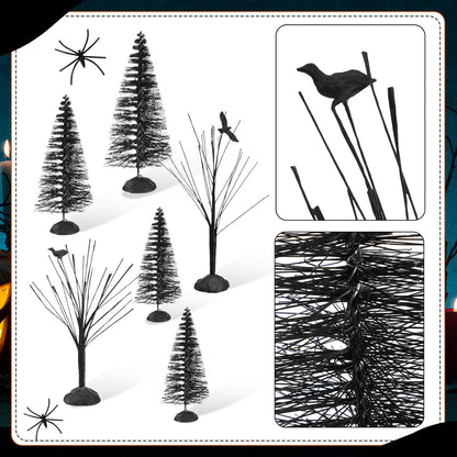 32 Pcs Halloween Village Accessories Ornaments Set Spooky Halloween Town Set Halloween Tombstones Skeleton Tiny Trees Fake Spiders Decor Halloween Village Set for Party Town Decorations