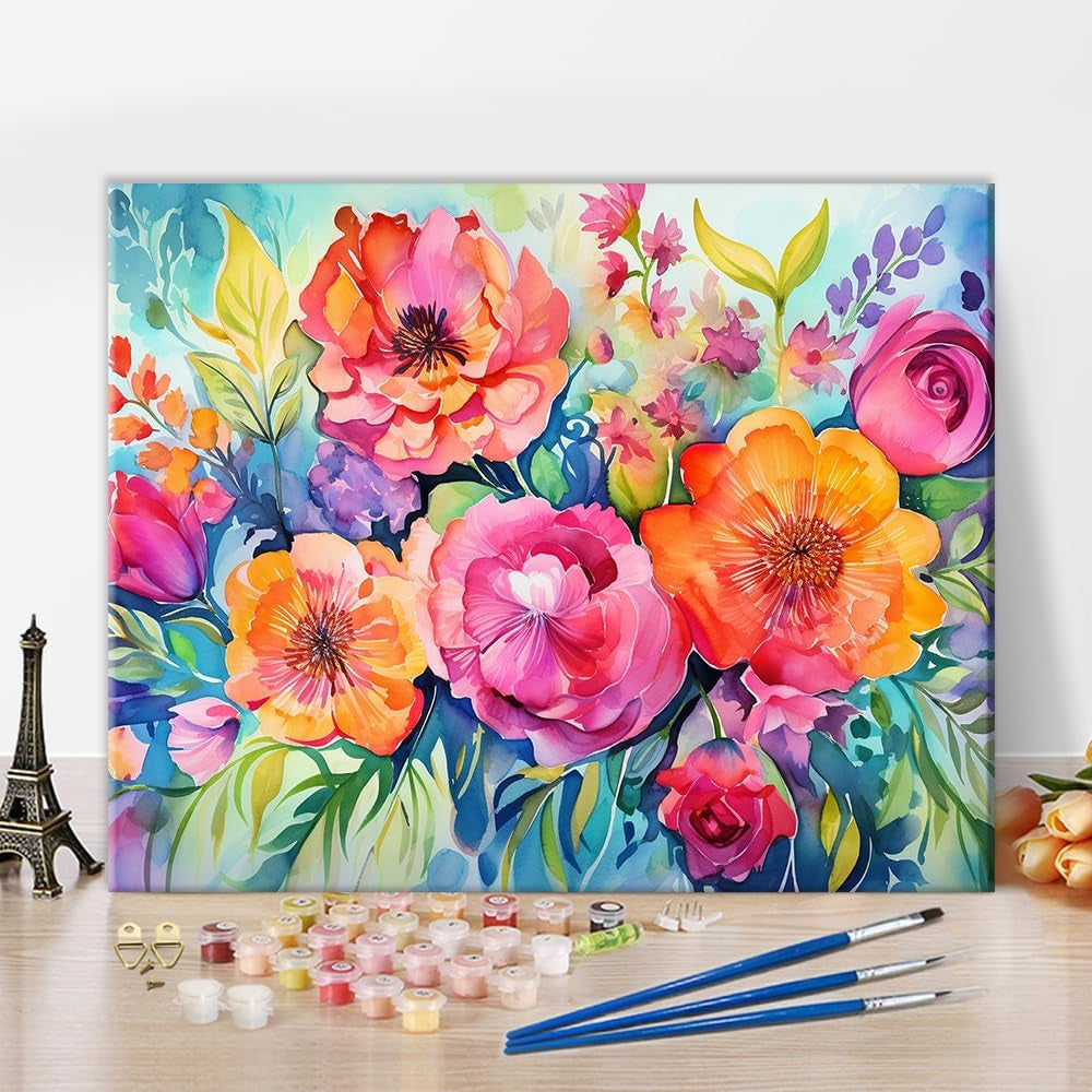 Paint by Number for Adults Wildflower DIY Painting by Numbers Kits Flowers Adult Paint by Number Kits on Canvas Adults' Paint-By-Number Kits Floral Paint by Numbers Home Decor, 16 X20 Inch