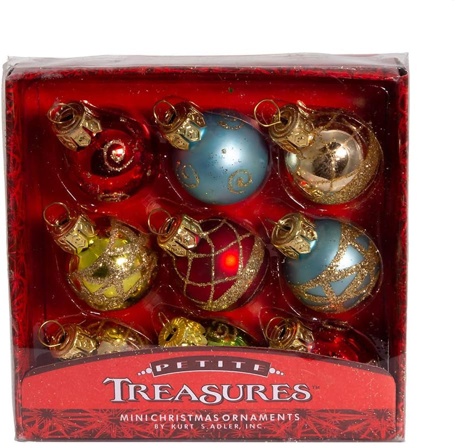 Kurt Adler C1899 Petite Treasures Multi Color Ball Christmas Ornament, Set of 9