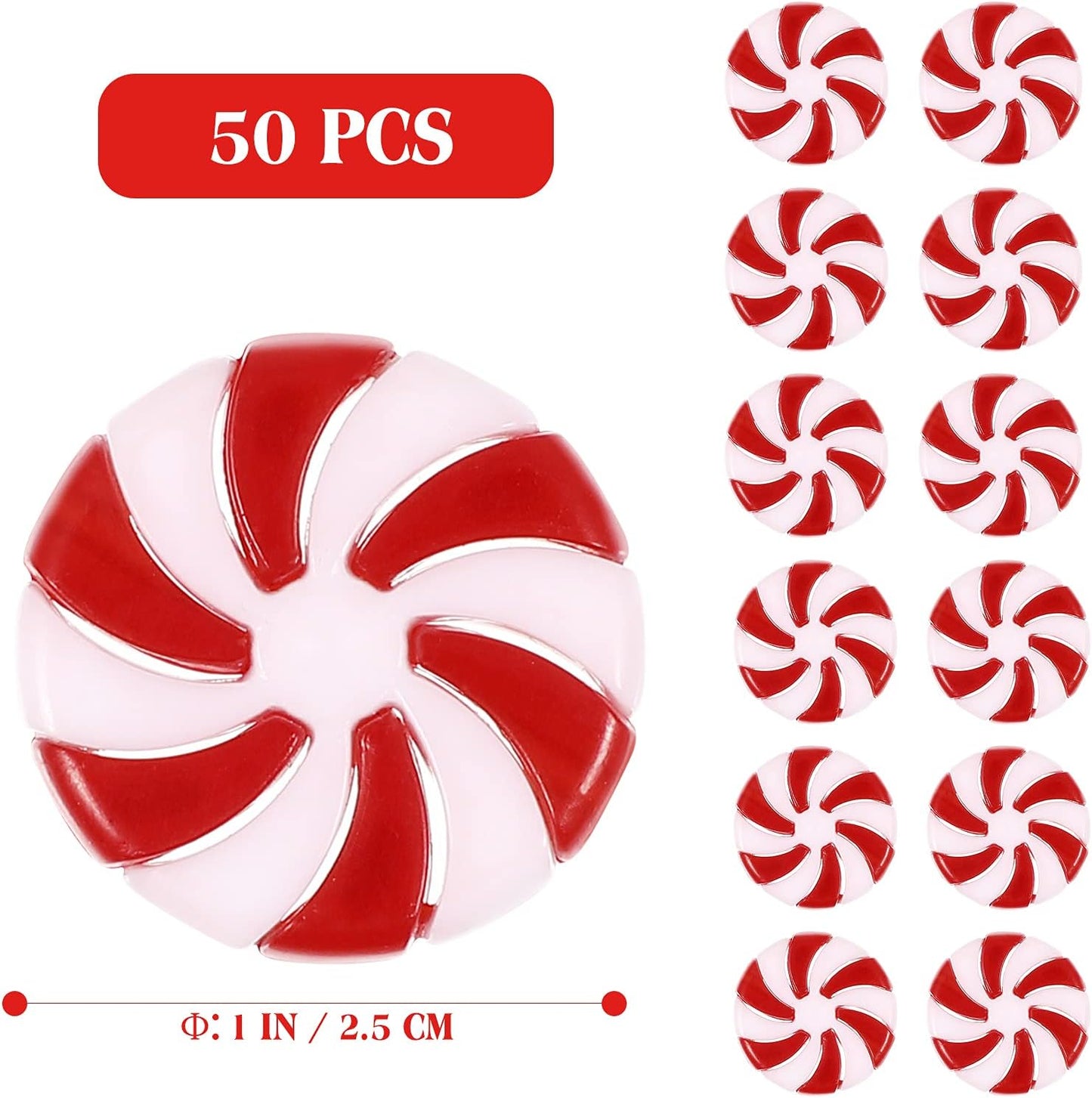 50Pcs Christmas Candy Cane Christmas Tree Hanging Peppermint Ornaments for Holiday Decoration Party Favors 25Mm