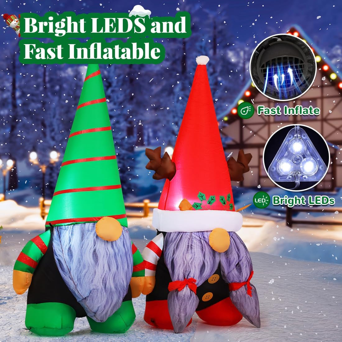 5.4 FT Christmas Inflatable Outdoor Decoration, Blow up Gnomes Built-In Leds, Holiday Inflatables for Indoor Outdoor Patio Lawn Birthday Party Xmas Gift