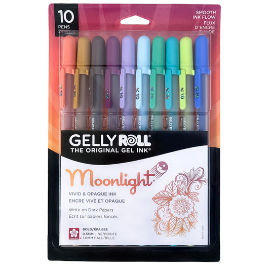 Moonlight Gel Pens, 10 Bold Point, Twilight & Daylight Colors, 10-Pack, Blister Card