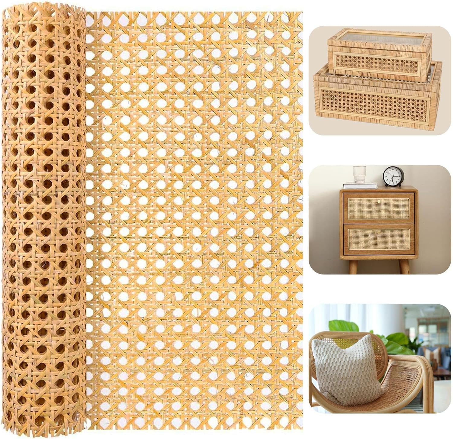 16-Inch Wide Natural Rattan Webbing 40-Inch Long (3.3 Ft.) Rattan Webbing Rolls for Furniture, Chairs, Cabinets, Ceilings, Beds Rattan Projects Basket Weaving Supplies Open Mesh Rattan
