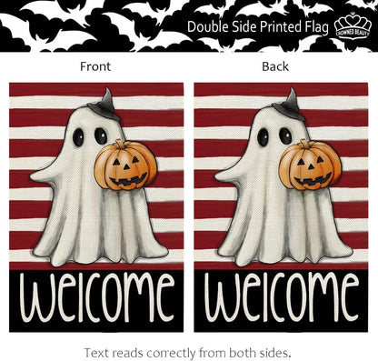 Halloween Ghost Garden Flag 12X18 Inch Double Sided for outside Small Holiday Yard Decoration