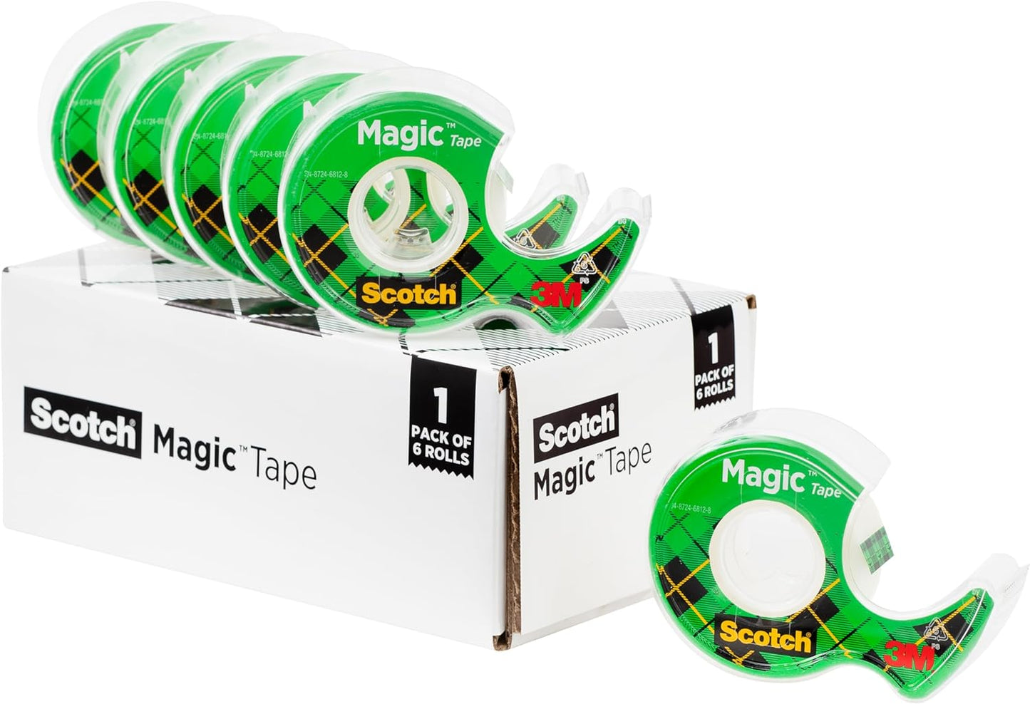 Magic Tape, Invisible, Home Office Supplies and Back to School Supplies for College and Classrooms, 6 Rolls with 6 Dispensers