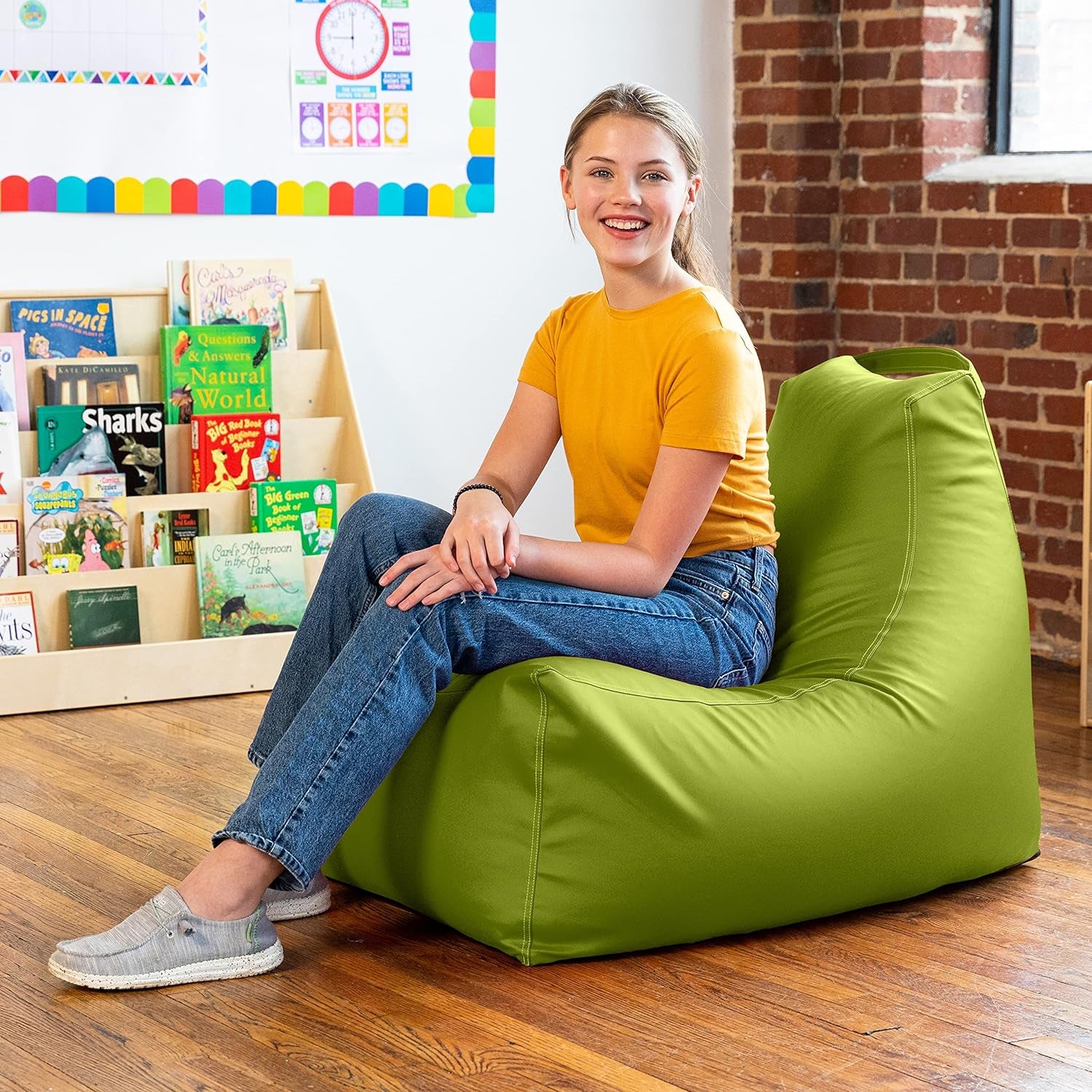 Juniper Jr Kids Classroom Bean Bag Chair, Premium Vinyl, Purple