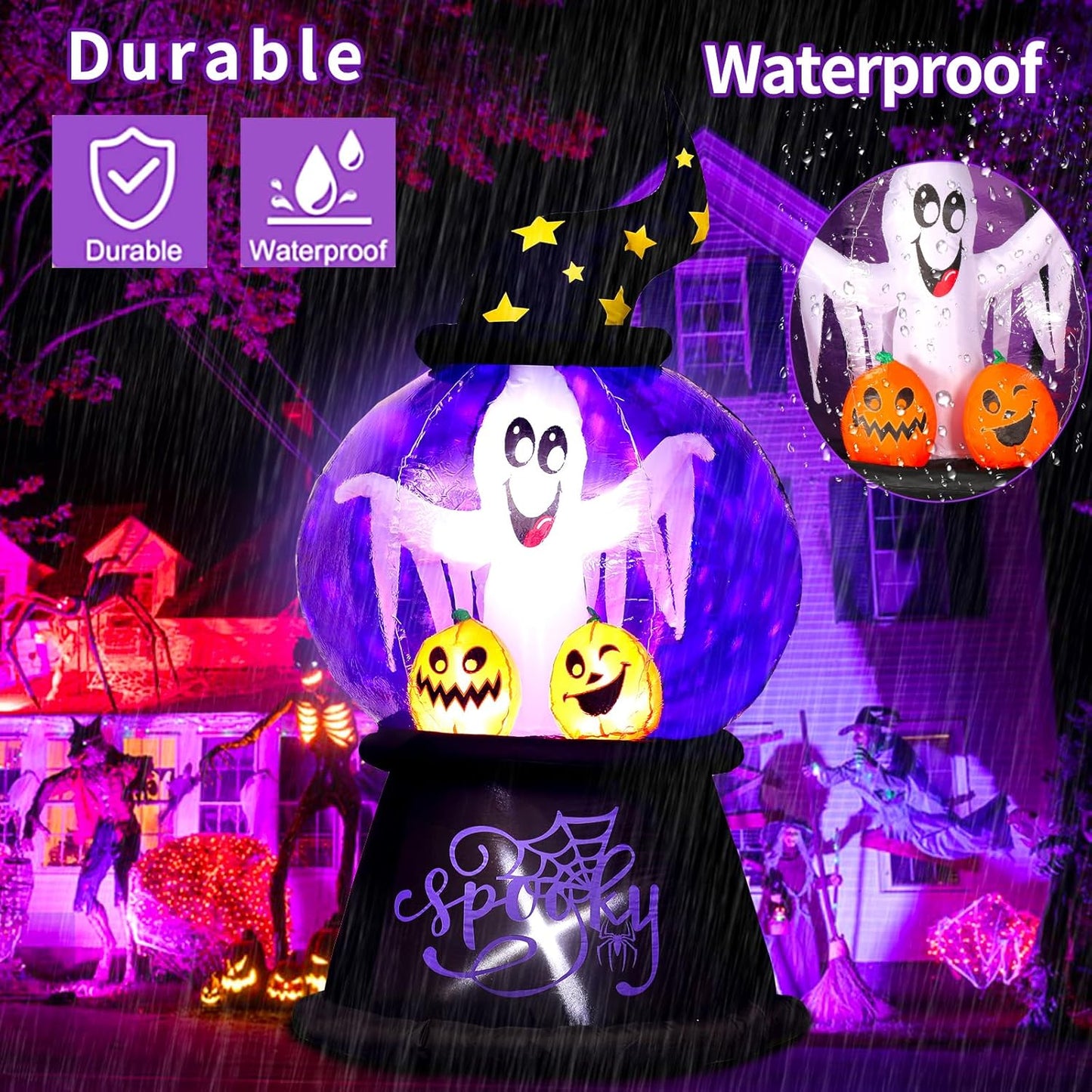 Halloween Inflatables Yard Decorations, 6Ft Tall Halloween Inflatable Snow Globe with Ghost Pumpkins, Lighted Blow up Halloween Decoration for Indoor, Outdoor, Garden, Holiday, Home