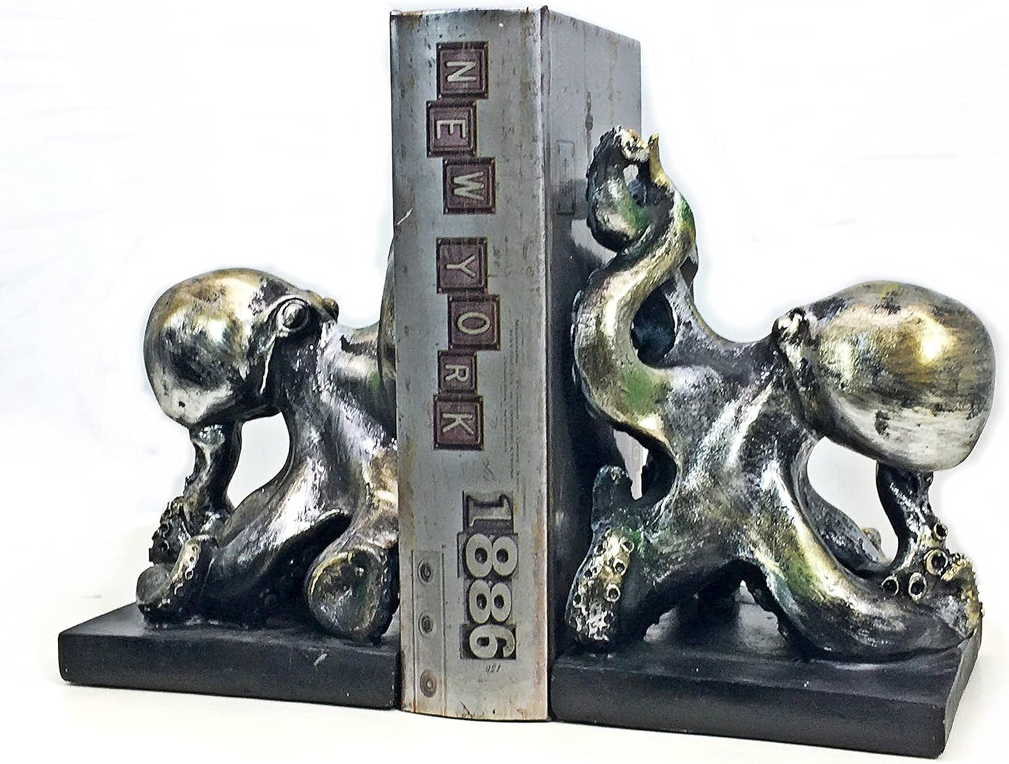 Decorative Bookends Octopus Pirate Sailors Nautical Home Decor Vintage Antique Cute Cool Book Ends Unique Accents Silver 6 Inch