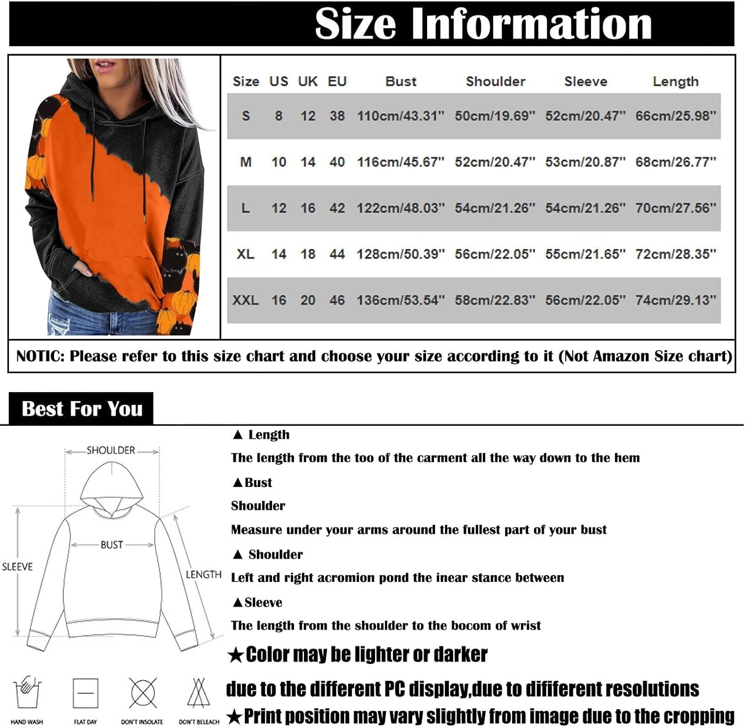 Halloween Hoodie for Women 2024 Scary Pumpkin Printed Long Sleeve Sweatshirts Pullover Cute Costumes with Pockets