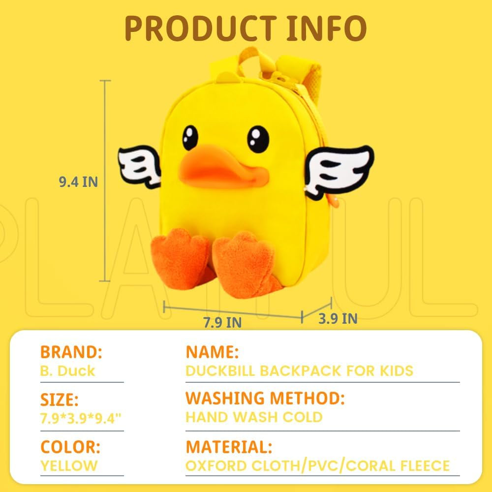 B.Duck Kids Backpack,Girls 3D Cartoon Book Bag Cute Travel Casual Yellow Schoolbag Kindergarten