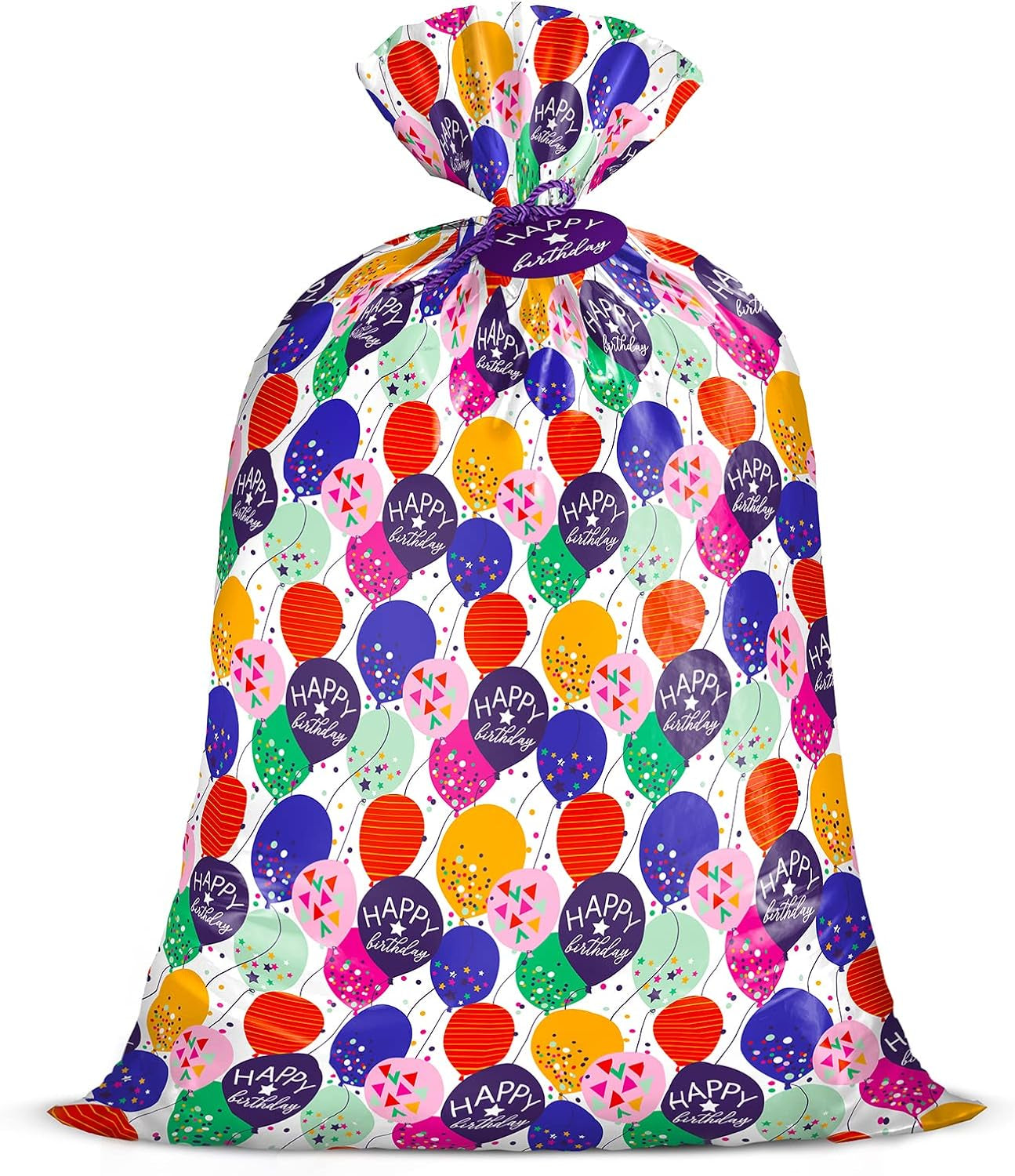 56" Large Birthday Plastic Gift Bag - Colorful Balloon with Confetti Design for Kids Birthdays, Parties or Celebrating - 56" H X 36" W