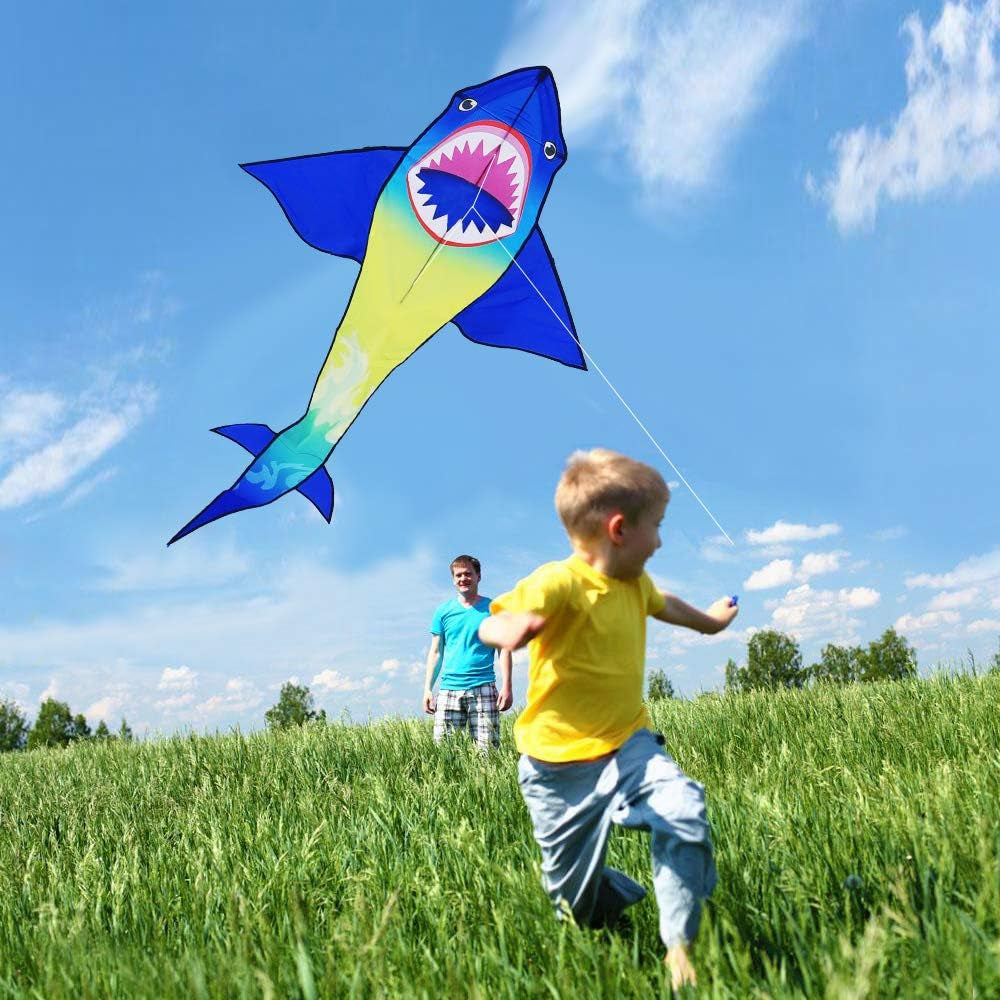 Large Shark Kites for Kids & Adults, Easy to Fly, Beginner Kite for Boys & Girls for Outdoor Game, Beach Trip, and 60 Meters String for Summer