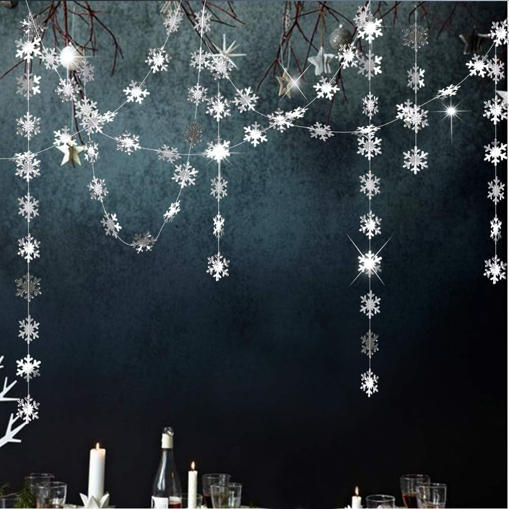 Winter Wonderland Shining Silver Gold Snowflakes Garland Kit Christmas Hanging Decoration Streamers Party Decor Kids Frozen Birthday Christmas Tree New Year Baby Shower Supplies