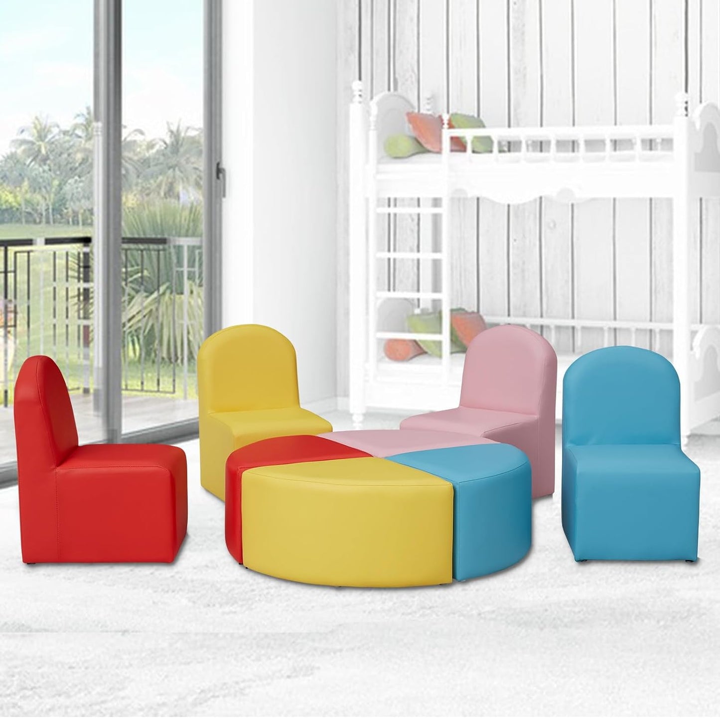 Toddler Couch Daycare Furniture - 8 Pieces Seating Set for Daycare Kids Playroom Furniture, Children Chairs Sofas Colorful Flexible Seating for Home Preschool Playroom