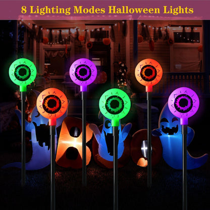 Outdoor Halloween Decorations Set of 6 Solar Garden Lights, Scary Eyeball Solar Landscape Pathway Stake Lights, 8 Modes Waterproof Halloween Lights for Halloween Party Home Yard Patio Decorations