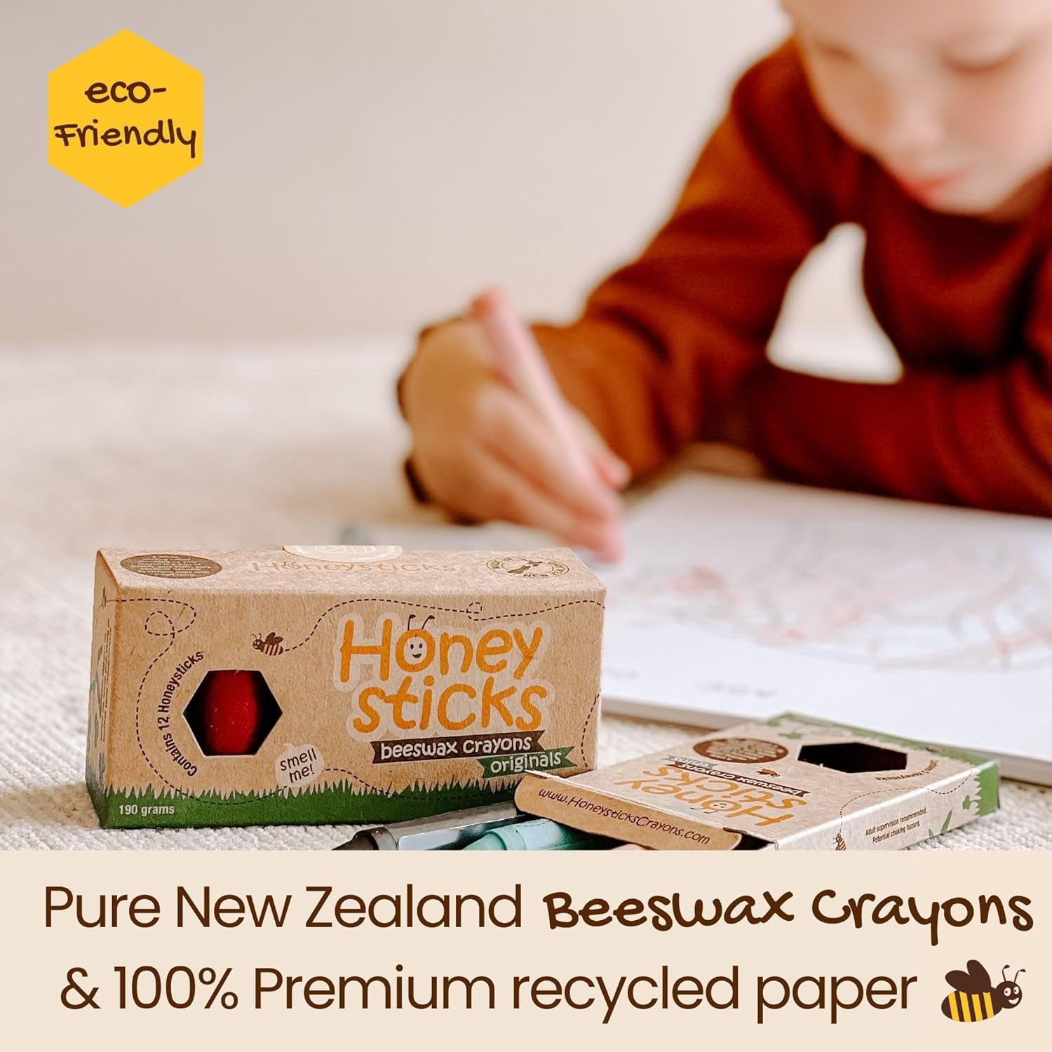100% Pure Beeswax Crayons Natural, Non Toxic, Safe for Toddlers, Kids and Children, Handmade in New Zealand, for 1 Year plus (12 Pack with Book) Best Gift
