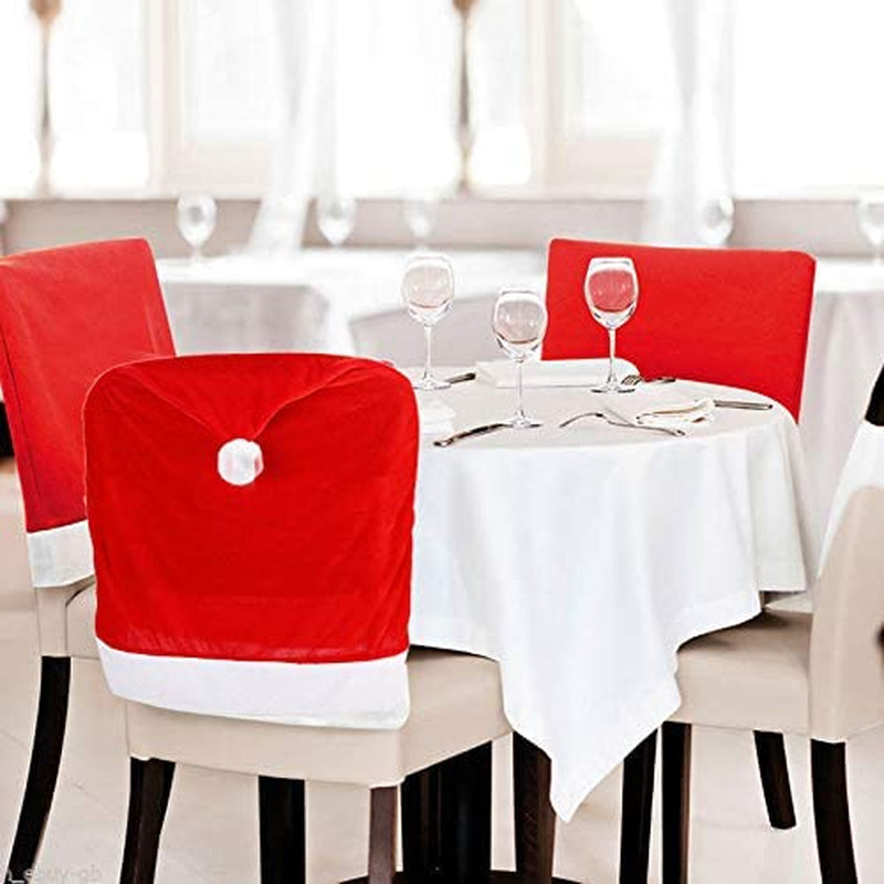 6PCS Christmas Chair Covers,Santa Claus Hat Slipcover Xmas Chair Back Cover for Christmas Dinning Room Decoration