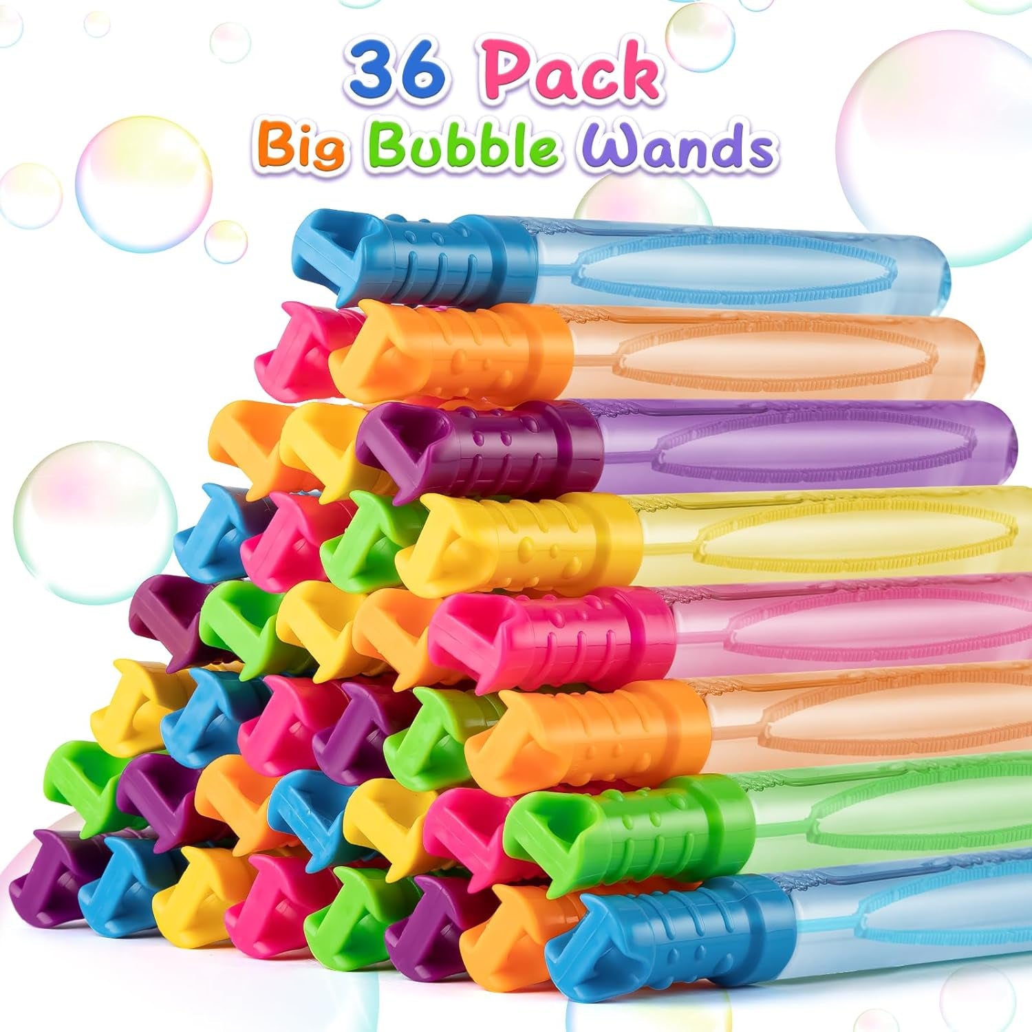 36 Pack Big Bubble Wands Bulk in 6 Colors, Bulk Party Favors for Kids, Ideal Goodies Bags Stuffers, Summer, Easter, Halloween, Valentine, School Classroom Prizes for Boys & Girls