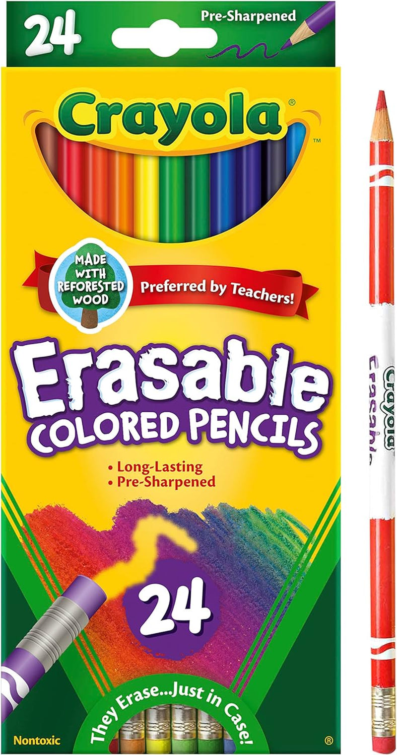 Erasable Colored Pencils (24Ct), Kids Colored Pencils for School, Back to School Supplies for Kids, Coloring Pencils, 6+