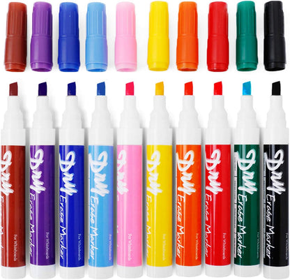 Dry Erase Markers Low Odor Chisel Tip Whiteboard Markers Pack of 10,10 Colors