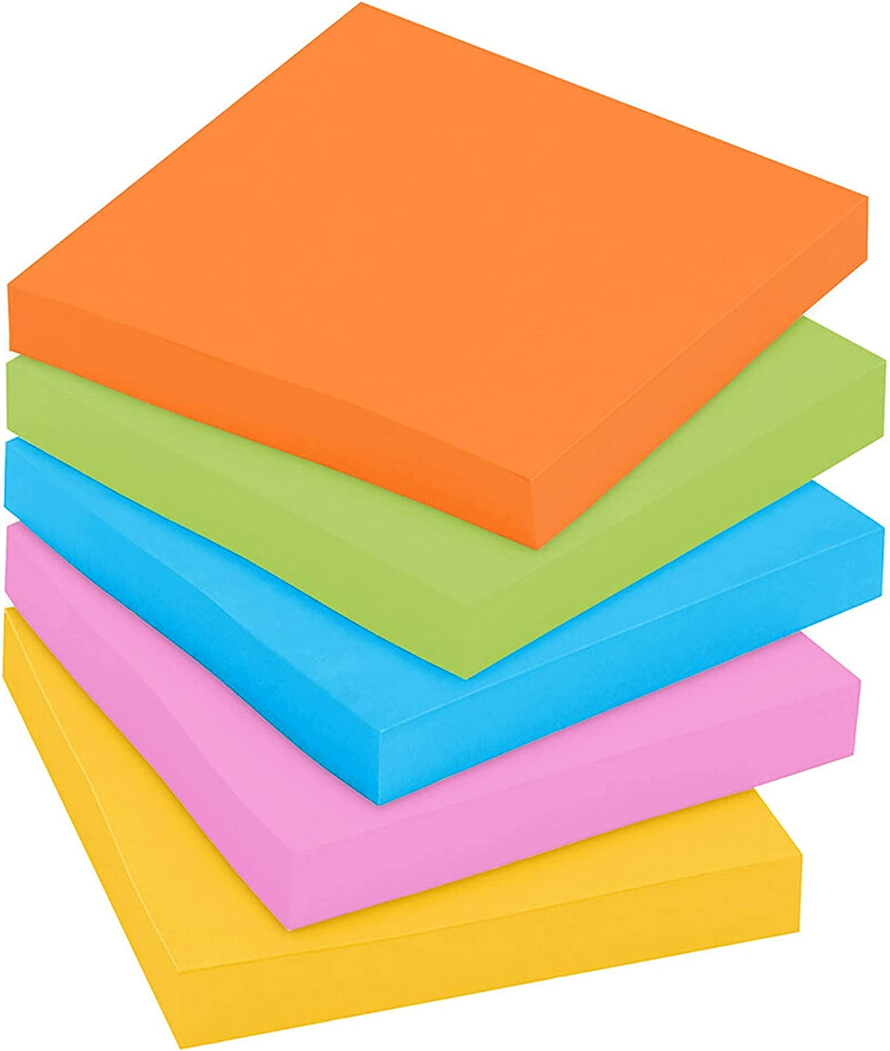 Super Sticky Notes, 3X3 In, 6 Pads, 2X the Sticking Power, Energy Boost Collection, Bright Colors (Orange, Pink, Blue, Green,Yellow),Recyclable (654-6SSAU)