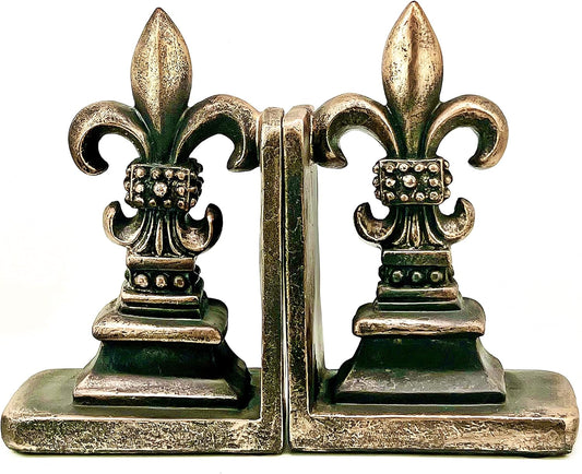 25600 Decorative Bookends Fleur De Lis Unique Vintage Antiques Heavy Library Book Holder Bookshelf Support Home Decor 9 Inch